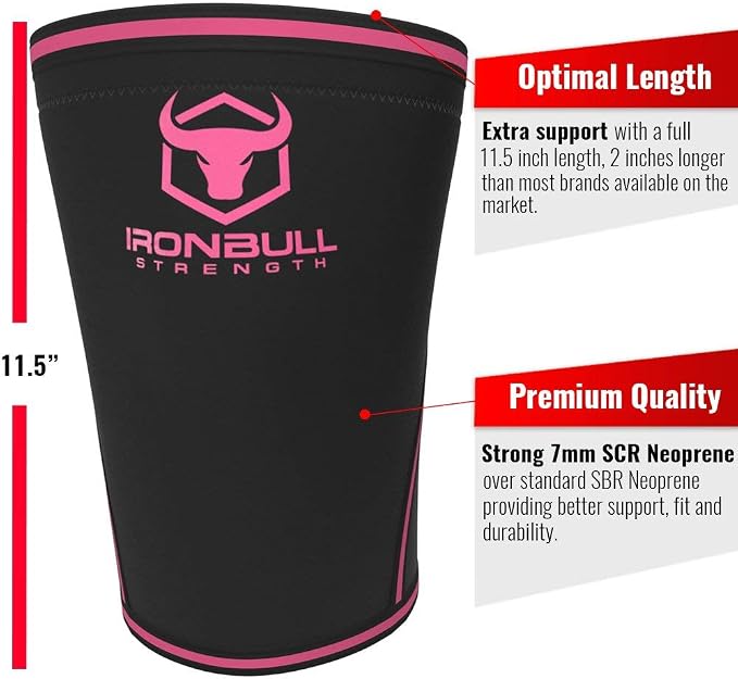 Iron Bull Strength Knee Sleeves 7mm (1 Pair) - Compression Brace & Knee Sleeve For Weightlifting, Powerlifting & Cross Training - Knee Support for Squats - Men & Women