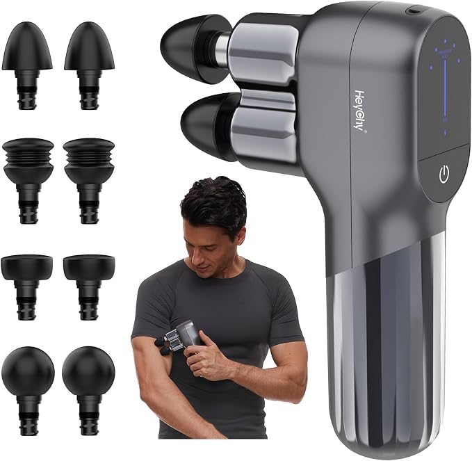 F5 Dual-Head Massage Gun, 9mm Deep Tissue, 5 Speeds, 4 Heads | Deep Tissue Percussion Massager for Pain Relief, Portable Handheld Muscle Recovery Gun for Athletes, Travel