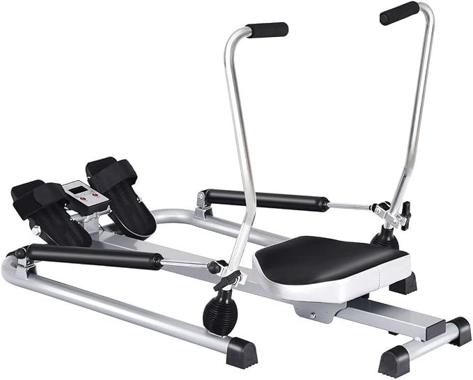 Goplus Hydraulic Rowing Machine, Full Motion Folding Rower with LCD Monitor, Adjustable Resistance and Full Arm Extensions for Home Use