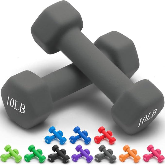 Portzon Dumbbells Neoprene with Non Slip Grip weight for Total Body Workout Compatible with of 2 Set,1-15 LB, Anti-Slip, Anti-roll, Hex Shape