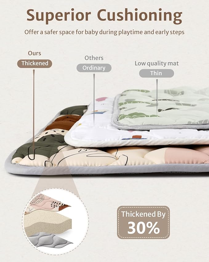 Blissful Diary Baby Play Mats for Floor, 71x59 Inch Extra Thicker & Large Soft Cushioning Foam Playmats for Babies and Toddlers, Foldable Washable Baby Crawling Mat for Playpen, Boho Design