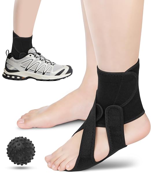 Foot Drop Brace Adjustable Foot Brace for Walking, Ankle Foot Orthosis Provide Foot Drop and Ankle Support, for Walking with Shoes, Socks, or Barefoot, for MS, TBI, Stroke, Use Day & Night, Includes a Massage Ball