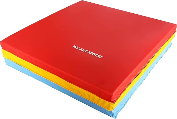 BalanceFrom 6x2 Feet 3-Panel Folding Gymnastics Mat – 1.5-Inch Thick Pad with Vinyl Surface and Carrying Handles for Tumbling, Yoga, Pilates, Home Workouts, and Martial Arts