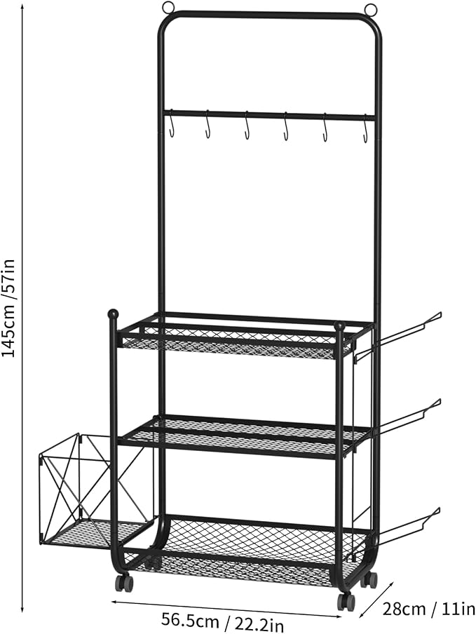 Yoga Mat Storage Rack, Home Gym Storage Rack for Dumbbells, Workout Equipment Organizer with Hooks and Wheels Black