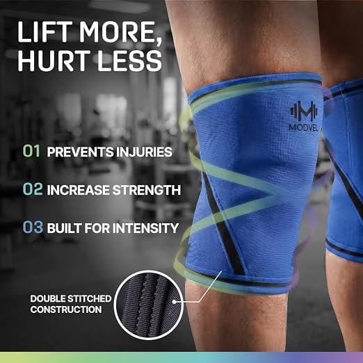 Modvel 7mm Neoprene Knee Sleeves for Men & Women Weightlifting & Powerlifting – Compression Knee Sleeve Support for Squats, Gym, Training – USPA, IPL Approved – X-Large Blue (Pair)