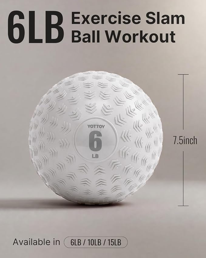 YOTTOY Slam Ball Medicine Ball, Sand-Filled No Bounce Weighted Ball with Textured Grip for Exercise, Strength Conditioning, Cardio, Core Workouts and Cross Training