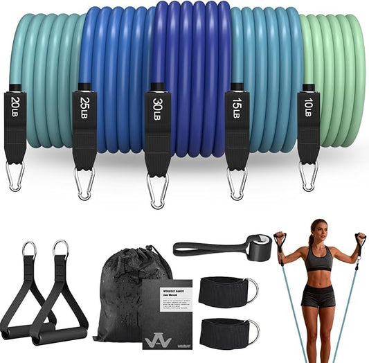 WHATAFIT Resistance Bands, Exercise Bands with Handles, Workout Bands for Working Out, Fitness Bands Set for Home Gym Full Body Strength Training, Muscle Tone, Yoga & Stretching