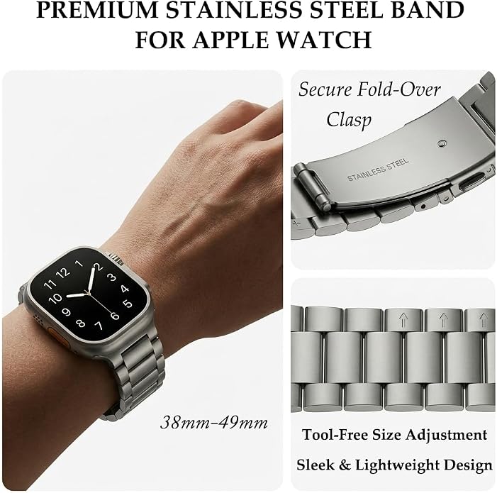 For Apple Watch Band 49mm 46mm 45mm 44mm 42mm 41mm 40mm 38mm, Stainless Steel Quick Release Tool-Free Band, For iWatch Ultra 3 2 1 SE Series 11 10 9 8 7 6 5 4 3 2 1