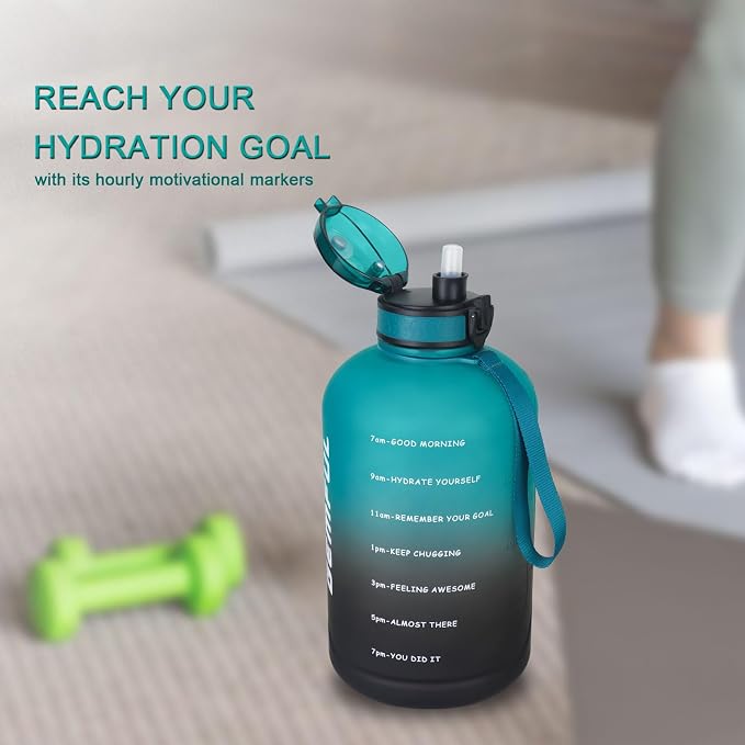 GEMFUL 3 Liter Water Bottle with Straw BPA-Free Sports Jug (Green/Black) | Leak-proof, Tracks Daily Intake, Great for Gym, Hiking, Camping, Home,Office, Travel, Women,Men