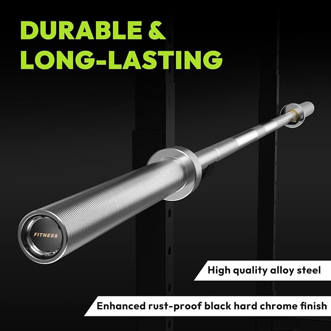 HANDBODE 7 FT Olympic Barbell 45 LB, 2-Inch Weight Bar, 1000 LB | Needle Bearings, Knurled Grip, Hard Chrome Coating, Powerlifting, Bench Press, Deadlift, Squat, Hip Thrusts And Cleans