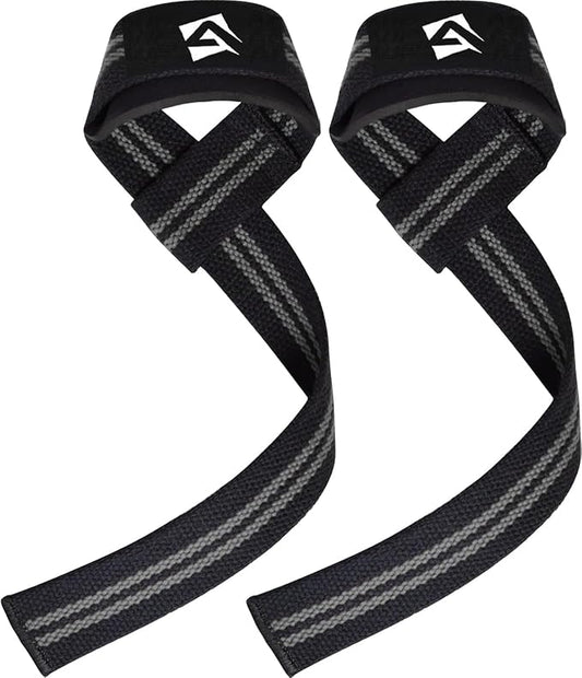 AQF Weight Lifting Straps, Padded Cotton Gym Wrist Straps for Deadlifts | 23" Extra-Long, Heavy-Duty Webbing, 5mm Neoprene Cushioning, Open-Loop Design, Sold as Pair, Ideal for Rows & Pull Workout