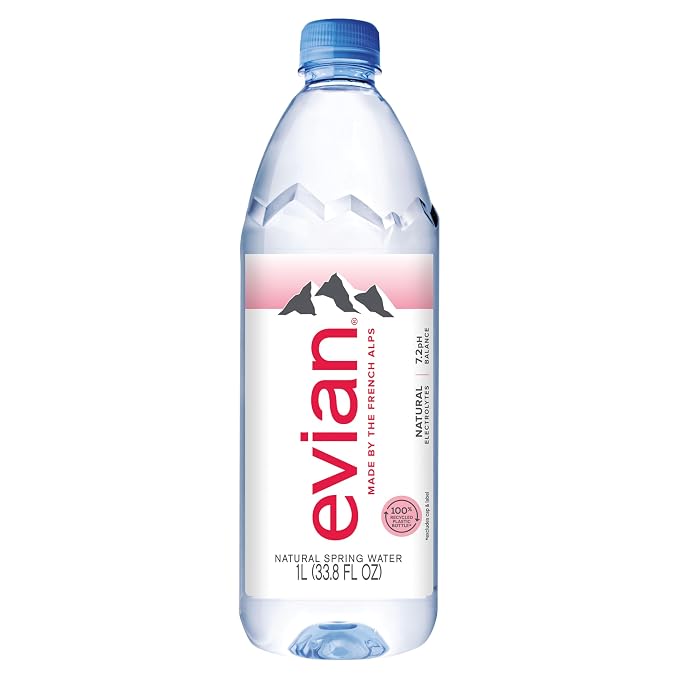 Evian Natural Spring Water, 1 L bottle, 12 pack