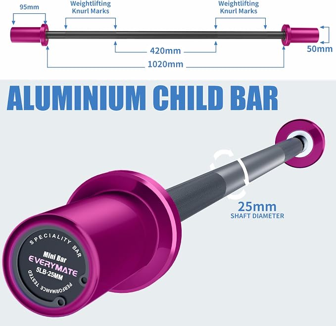 EVERYMATE 5LB Mini Barbell Bar Beginner Women Kid Barbell Total Body Workout Weighted Bar,for Strength Training, for Youth Children New Weightlifting