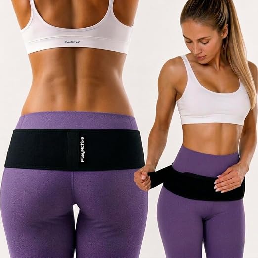 PlayActive Sacroiliac SI Joint Hip Belt - Sciatica Belt and Lower Back Support Brace for Women and Men - Hip Braces for Hip Pain - Pelvic Support Belt, Trochanter Belt for Pain Relief (Regular/Black)