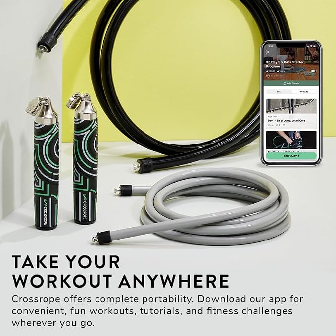 Crossrope Get Strong Weighted Jump Rope Set for Strength | Power Handles with 1 and 2 lb weighted ropes to build power and endurance. Designed for full-body, strength-focused workouts.