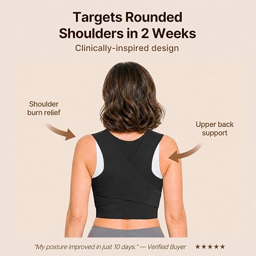 Fit Geno Invisilite Posture Corrector for Women Adjustable Upper Back Brace | Slim and Lightweight, It Stays Invisible Under Clothes, So You Can Wear It Comfortably Through Desk Work or Errands