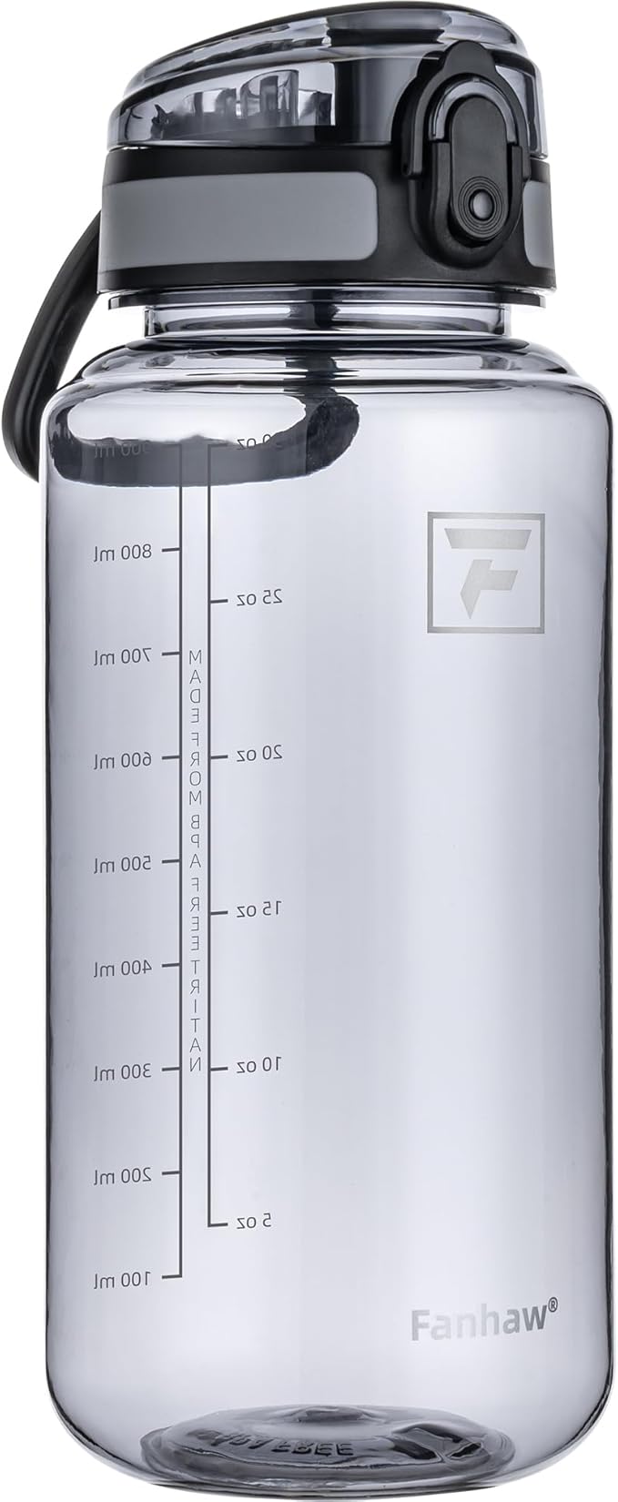 Fanhaw 32 Oz Clear Tritan Water Bottle, BPA-Free & Leak-Proof, Wide Mouth with Anti-dust Chug Lid, Reusable Plastic Bottle for Gym, Travel, School & Office, Back to School Essentials (Gray)