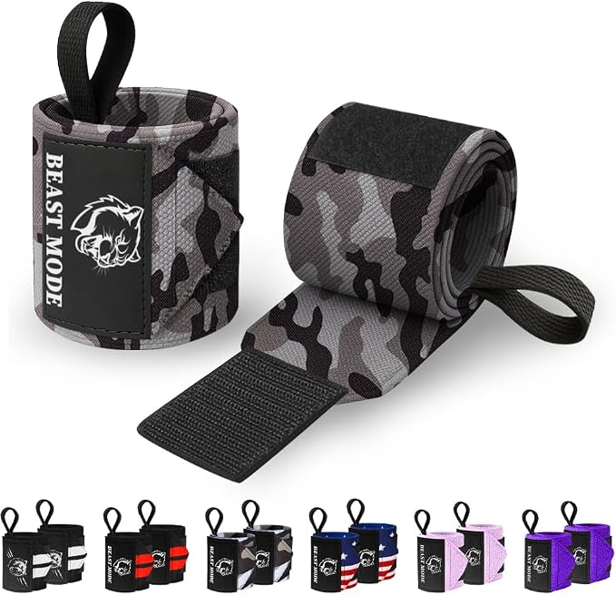 TECEUM Elastic Cotton Weightlifting Wrist Wraps with Thumb Loops, 1 Pair