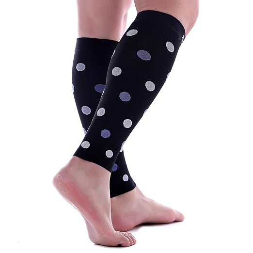 Doc Miller Calf Compression Sleeves 20-30 mmHg for Women & Men, 1 Pair | Footless Compression Socks, Polka Dots Design, Shin Splints Relief, Varicose Veins, Running, Nurses, Travel, Leg Support