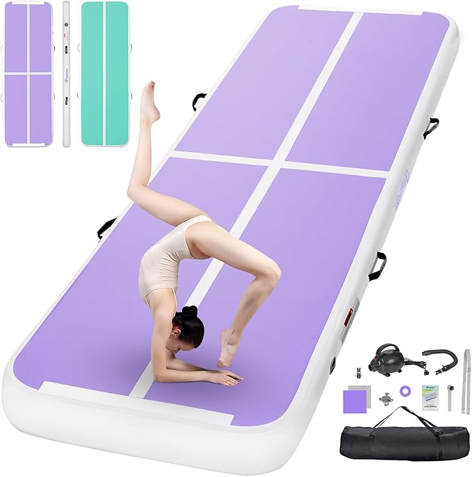 FBSPORT Inflatable Air Gymnastics Mat Training Mats 4/8 inches Thickness Gymnastics Tracks for Home Use/Training/Cheerleading/Yoga/Water with Pump