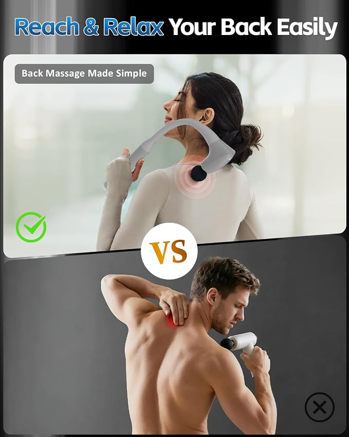 2-in-1 Detachable Massage Gun Deep Tissue with Extension Handle, Grey | Handheld Percussion Massager For Back Neck Arm Shoulder Waist, At Home Office Car Travel,Gifts For Women Men,FSA-HSA Eligible