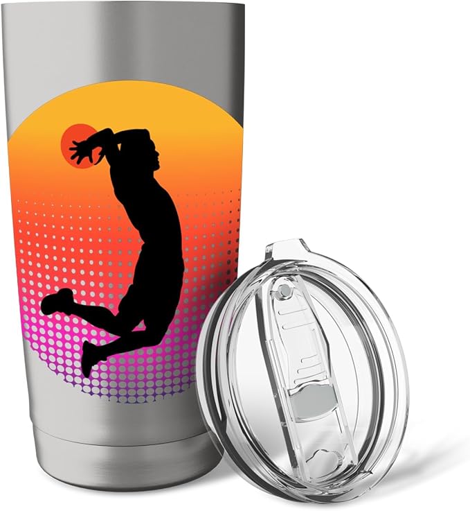 Basketball Game Hoop Slam Dunk Ball Retro Sunset Player Gift Stainless Steel Insulated Tumbler