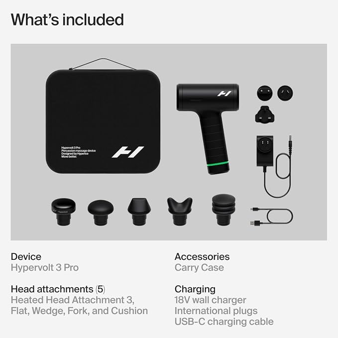 Hyperice Hypervolt 3 Pro Percussion Massage Gun Heated Head Carry Case | Deep Tissue Muscle Recovery | Reduce Stiffness| Five Speed Control | Pressure Sensor Feedback | Bluetooth Compatible