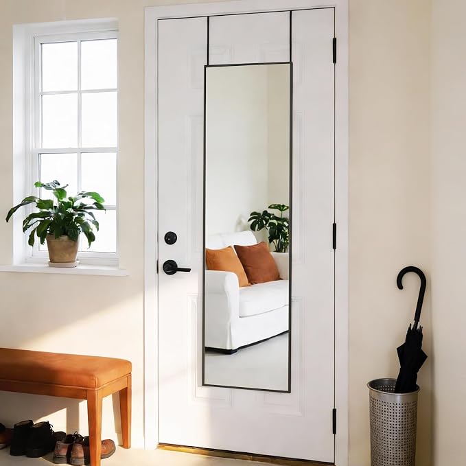 DUMOS 47"x14" Full Length Door Mirror, Full Body Mirror, Black | Aluminum Alloy Thin Frame, Leaning or Hanging, Suitable for Bedroom, Livingroom, Cloakroom
