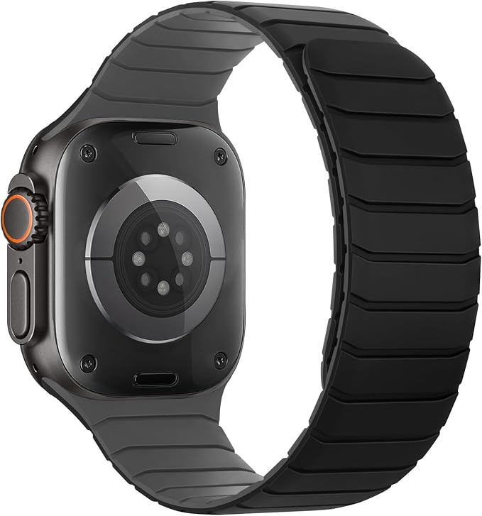 Tasikar Magnetic Bands Compatible with Apple Watch 42mm(Series 11/Series 10) 41mm 40mm 38mm Soft Silicone Replacement Loop Wristband for iWatch SE Series 11 10 9 8 7 6 5 4 3, Black-Grey