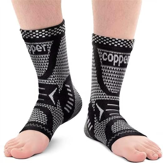 INDEEMAX Copper Ankle Brace Ankle Compression Sleeve Support Ankle Brace for Women & Men, Achilles Tendonitis Brace, Plantar Fasciitis, Sports, Silver Black, XL