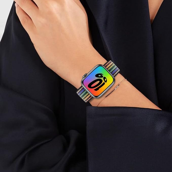 Sport Loop Nylon Band Compatible with Apple Watch Band 38mm 40mm 41mm 42mm 44mm 45mm 49mm Ultra iWatch Series 8 7 6 SE 5 4 3 2 1 Strap, Fit for iPhone Watch Band Women Men Stretchy Elastic | Nylon Sport Loop Wristband Compatible with Apple Watch Ultra ...