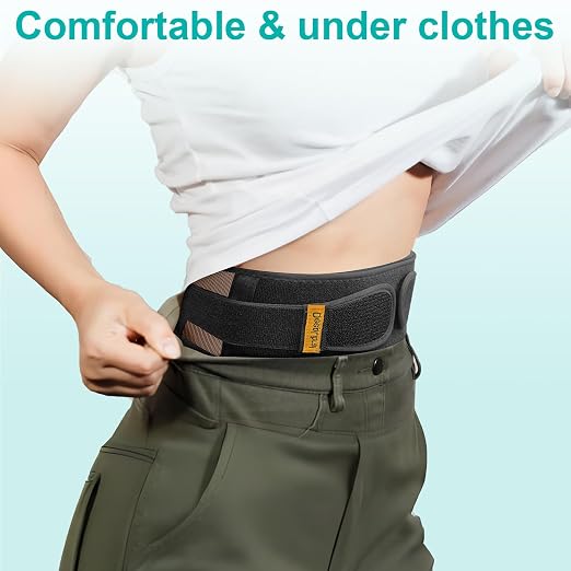 Ultra-Thin & Lightweight Back Brace for Lower Back Pain,Sciatica,Scoliosis,Slipped Disc- Breathable & Adjustable Back Brace Belt for Women and Men under clothes,Black.