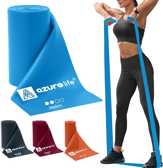 A AZURELIFE Professional Individual Exercise Resistance Bands, Single 5, 6,7 Ft or 8 Yards Elastic Bands, Non-Latex Stretch Bands for PT, Yoga, Pilates, Rehab, at-Home or The Gym Workouts