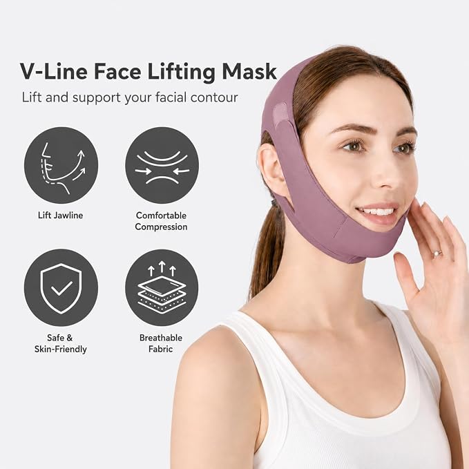 Jawline Shaper,Adjustable Chin Strap,Chin Strap for Sleeping,Jaw Strap,Jawline Shaper,Purple