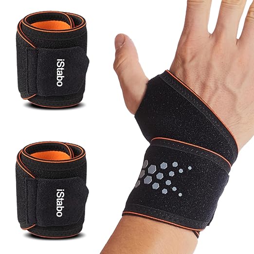 2 Pack Compression Wrist Support Brace, Gym Wrist Wraps for Fitness, Weightlifting, Wrist Straps for Tendonitis, Carpal Tunnel Arthritis, Pain Relief, Adjustable Fit Left or Right Hand