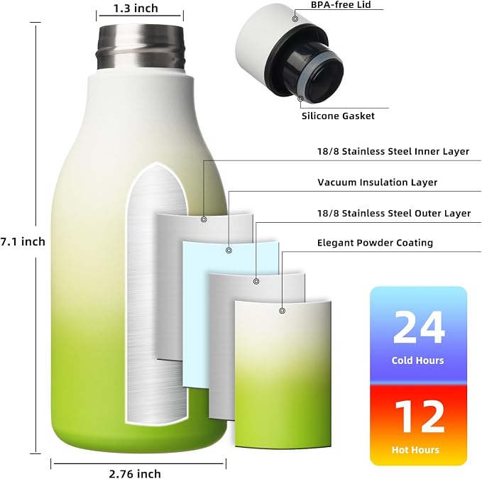 BJPKPK 12oz Insulated Water Bottle, Stainless Steel Bottle with Carry Strap | Keep Cold & Hot Vacuum Insulation, Leak-Proof BPA-Free Design, Slim Bottle Fits Most Cup Holders for Gym, Office & Travel
