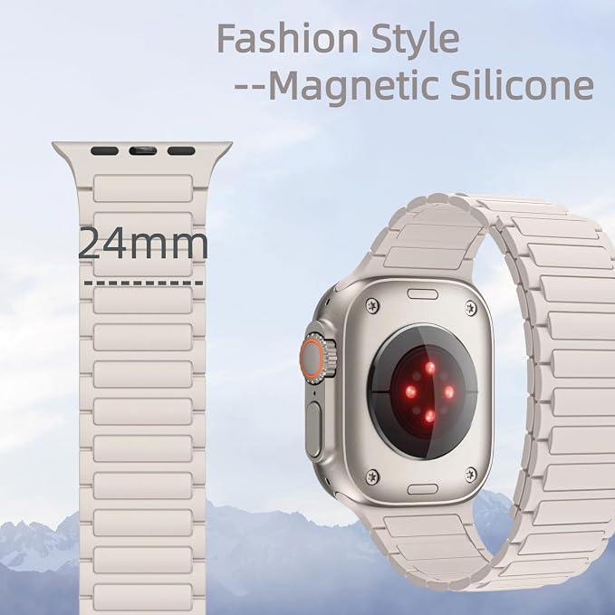 Magnetic Band Compatible with Apple Watch Ultra 3/2/1 Band for Men 38mm 40mm 41mm 42mm, Silicone Sport Waterproof Loop Strap Magnet Link for iWatch Series SE 11 10 9 8 7 6 5 4 3 2 1