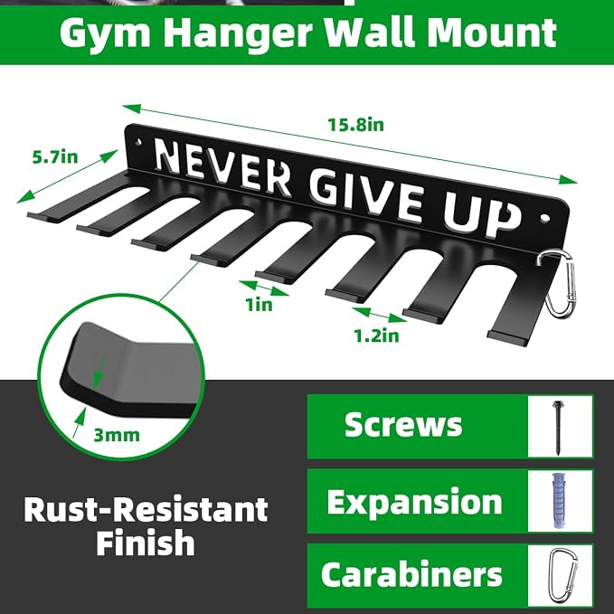 Home Gym Accessories Organization Storage Rack Equipment For Home 8 Hook Wall Hanger Display Gear Barbells Resistance Bands Jump Ropes Lifting Belt Hanger Accessories Hardware Included