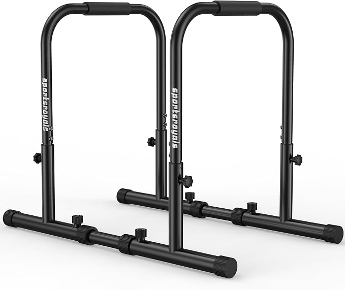 Sportsroyals Adjustable Dip Bar Station, Heavy Duty Parallette & Parallel Bars, 400LBS Stable Dip Stands for Home Gym, Calisthenics & Upper Body Workout Equipment