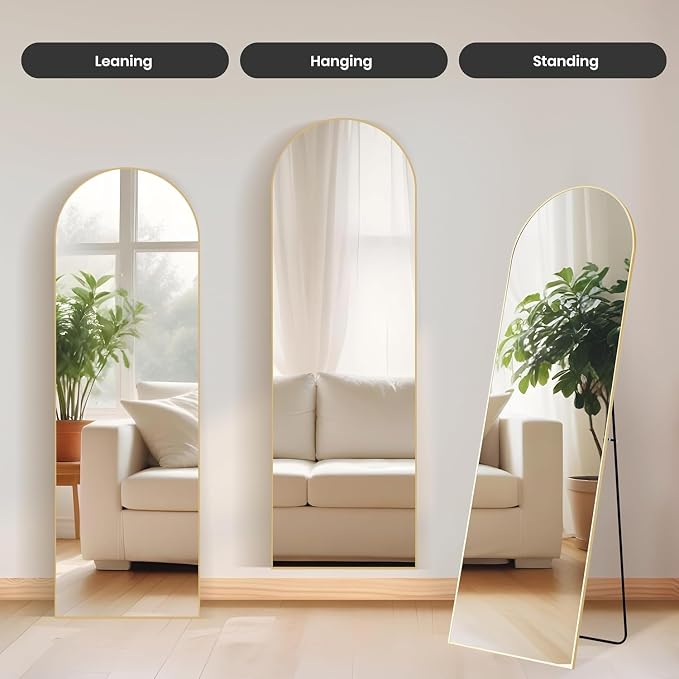 Simple Deluxe Arched Full Length Mirror, 59"x16" Large Floor Mirrors, for Wall Door Bedroom Bathroom Living Room (Gold)