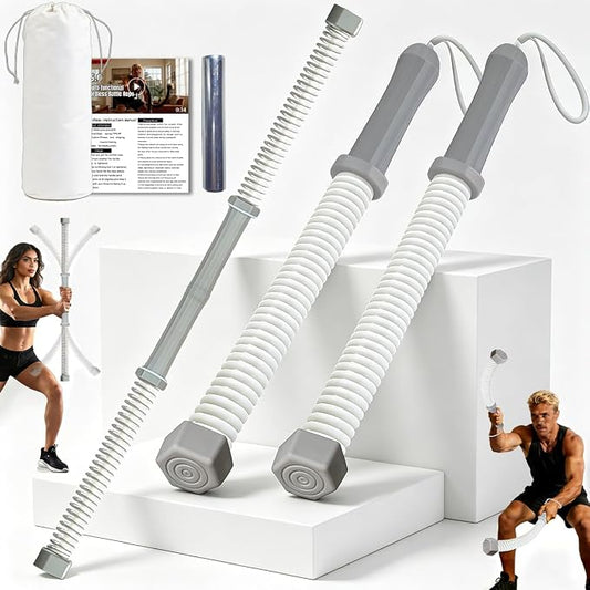 2-in-1 Ropeless Battle Rope & Vibration Bar, Portable Cordless Fitness Ropes for Home Gym, Strength Building, HIIT Training & Low-Impact Aerobic Training for Men and Women