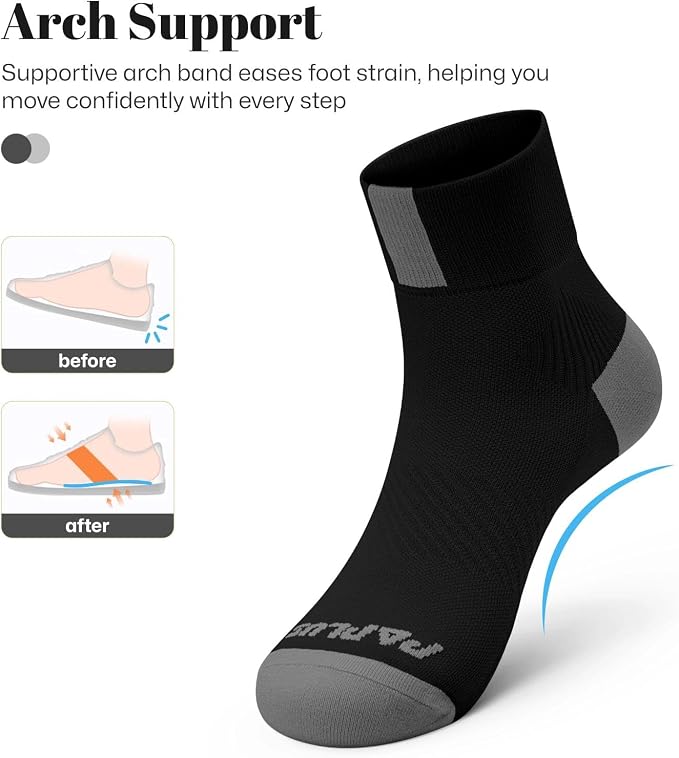 Ankle Compression Socks for Women 6 Pairs, Running Socks with Arch Support | Moisture Wicking Cushioned Plantar Fasciitis Socks for Walking, Jogging, Climbing, Tennis, Golf, Fitness and Everyday Use