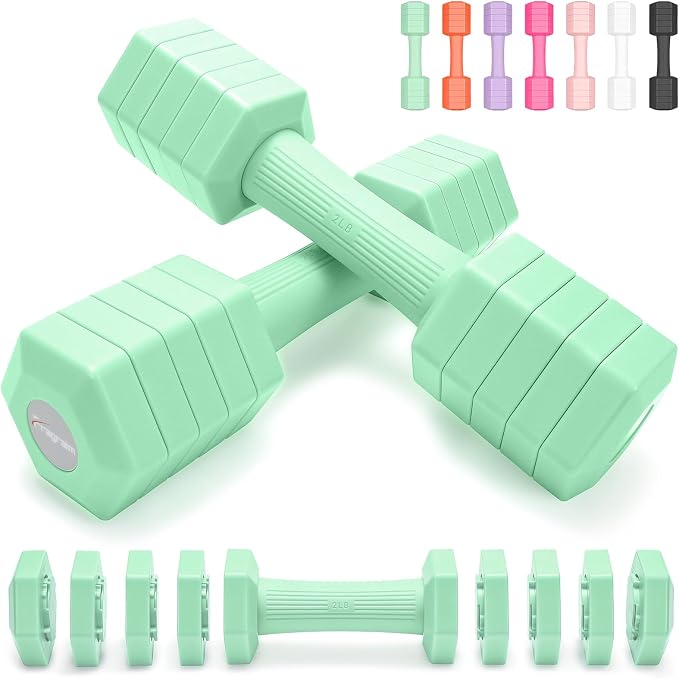 Adjustable Dumbbells Set, 4 in 1 Hand Weights Set for Women Men 10 LB/ 12 LB Dumbbell Pair Each 2lbs 3lbs 4lbs 5lbs Weights Dumbbells Set with TPU Soft Rubber Handle for Home Gym Exercise Fitness