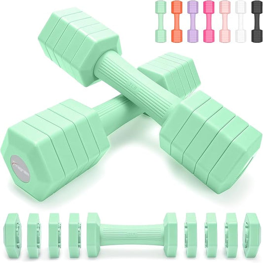 Adjustable Dumbbells Set, 4 in 1 Hand Weights Set for Women Men 10 LB/ 12 LB Dumbbell Pair Each 2lbs 3lbs 4lbs 5lbs Weights Dumbbells Set with TPU Soft Rubber Handle for Home Gym Exercise Fitness