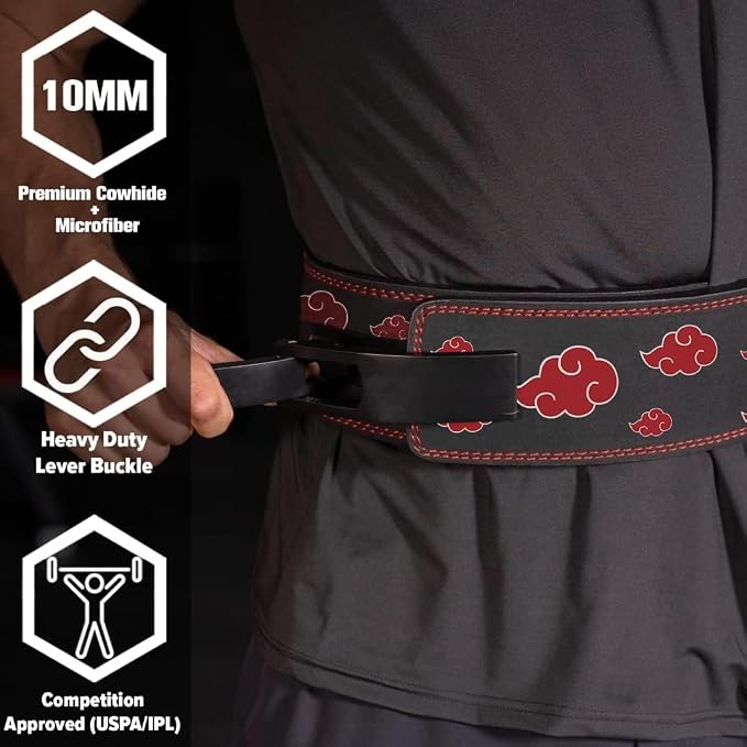 Anime Weight Lifting Lever Belt | 10mm Premium Leather Weightlifting Belt for Powerlifting, Bodybuilding, Deadlift, Squats, Exercise Workout | Heavy Duty Gym Belt Best for Men & Women