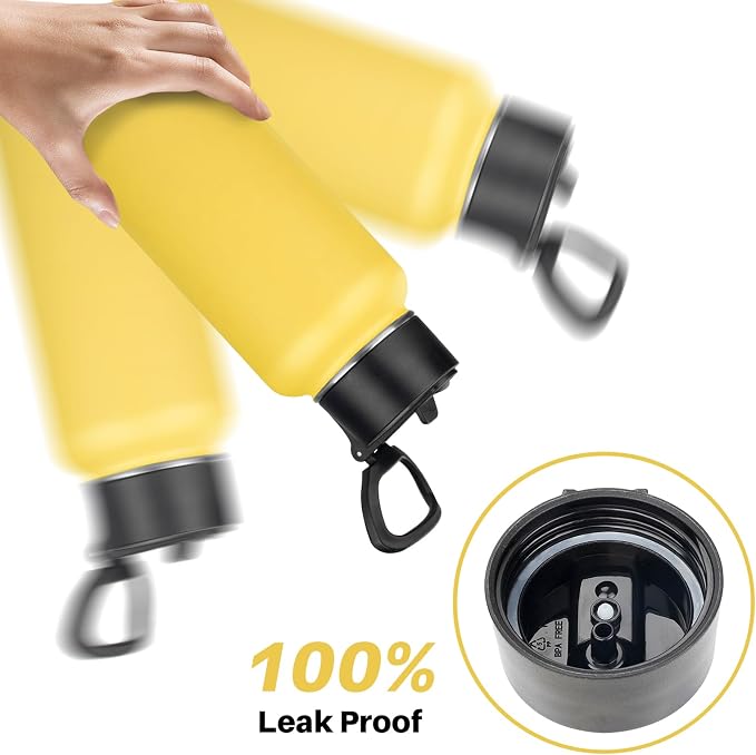 Insulated Water Bottle With Straw,32 oz Vacuum Insulated Stainless Steel Sports Water Flask,Keeps Cold and Hot,Metal Water Bottle Wide Mouth for Gym Travel Camping (Yellow)