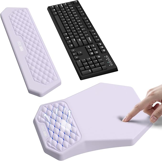 Ergonomic Mouse Pad Wrist Rest and Keyboard Wrist Rest Support Set | Massage Design Mousepad for Carpal Tunnel Pain Relief, Memory Foam, Non-Slip PU Base for Computer Desk, Purple
