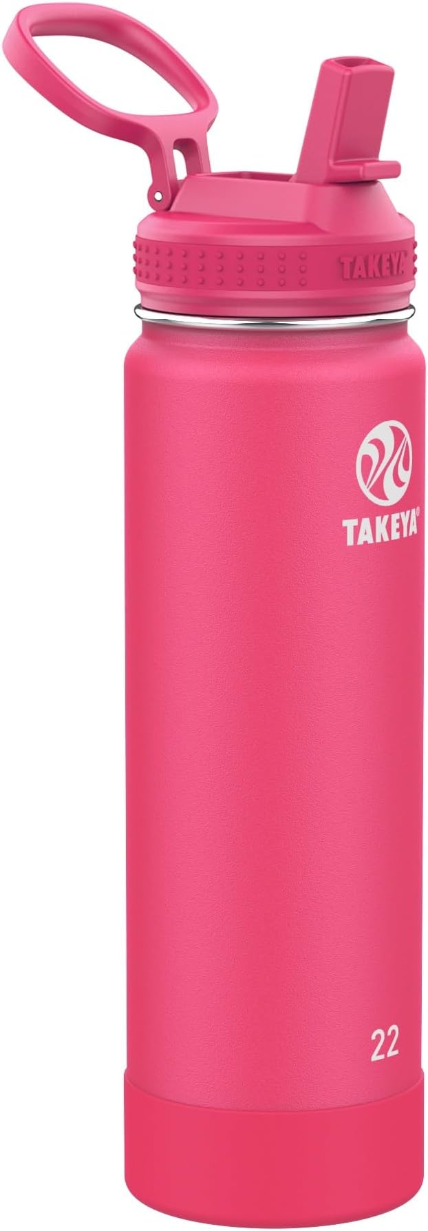 Takeya 22 oz Actives Stainless Steel Water Bottle with Straw Lid – Leakproof, Double-Wall Insulated, Keeps Drinks Cold 24 hrs/Hot 12 hrs, BPA-Free, Powder-Coated, Gym & Travel, Dragon Fruit