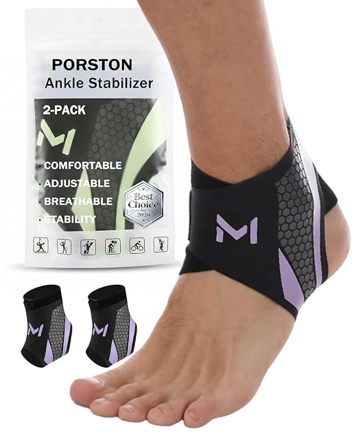 2-Pack Ankle Brace for Men & Women,Adjustable Lace up Ankles Sock,Basketball Ankle Stabilizer with Straps,Orthopedic Compression Sleeve for Plantar Fasciitis Relief,Tendonitis,Sprained (Purple)