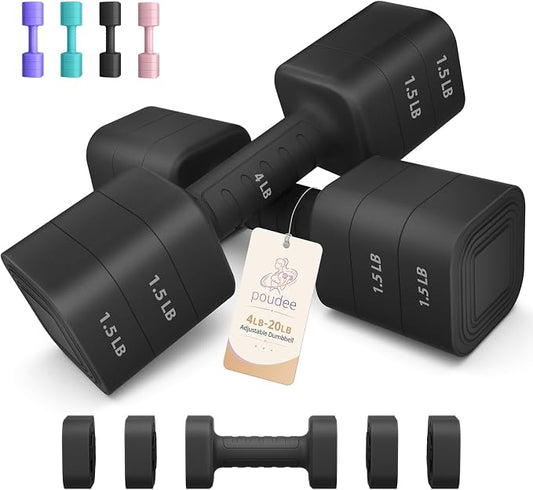 Adjustable Dumbbell Set of 2, 2.2-20LB Adjustable Weight Set, 3 in 1 Free Weights Dumbbells Set for women men at home, 2.2lb, 3.6lb, 5lb,10lb, 20lb, for Home, Office, Gym Exercise Training, Anti-slip Handle